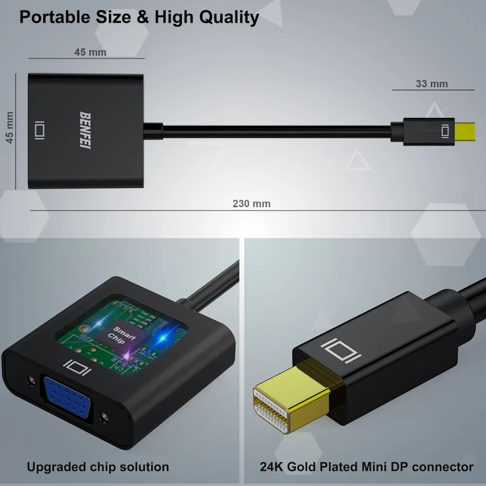 Imagem 4 de 5 do produto Benfei Adaptador Mini Displayport Para Vga 1080p Preto