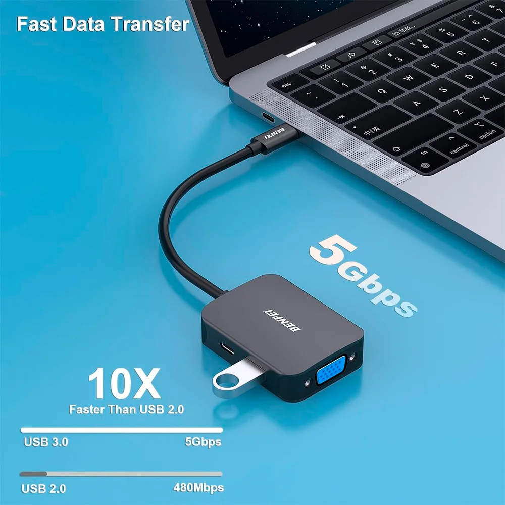 Imagem 4 de 5 do produto Benfei Hub Usb C 4 Em 1 Para HDMI, Usb A/c, Vga Preto