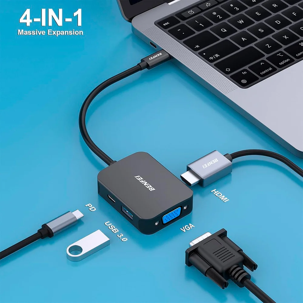 Imagem 5 de 5 do produto Benfei Hub Usb C 4 Em 1 Para HDMI, Usb A/c, Vga Preto