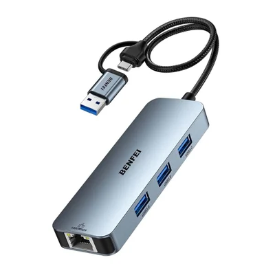 Adaptador Ethernet Benfei Usb C Gigabit Rj45 Hub 3 Portas