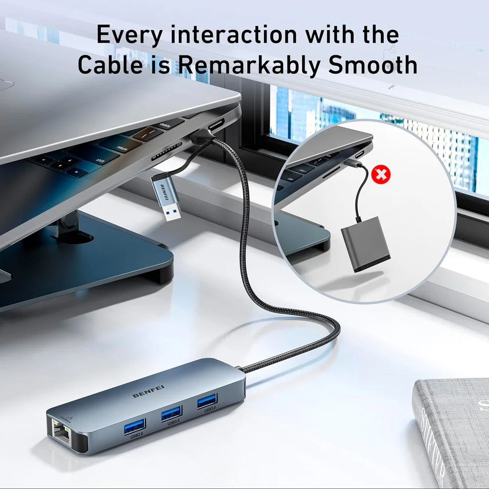 Imagem 2 de 5 do produto Adaptador Ethernet Benfei Usb C Gigabit Rj45 Hub 3 Portas