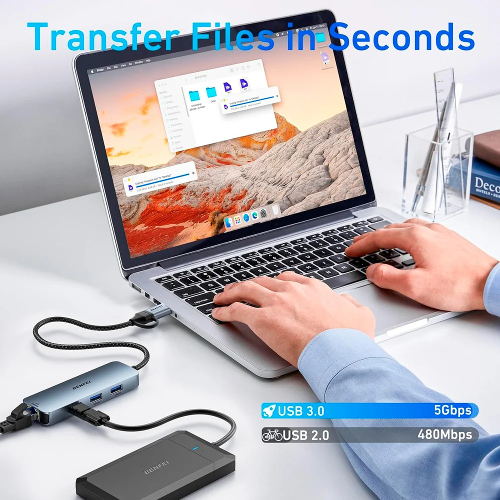 Imagem 3 de 5 do produto Adaptador Ethernet Benfei Usb C Gigabit Rj45 Hub 3 Portas
