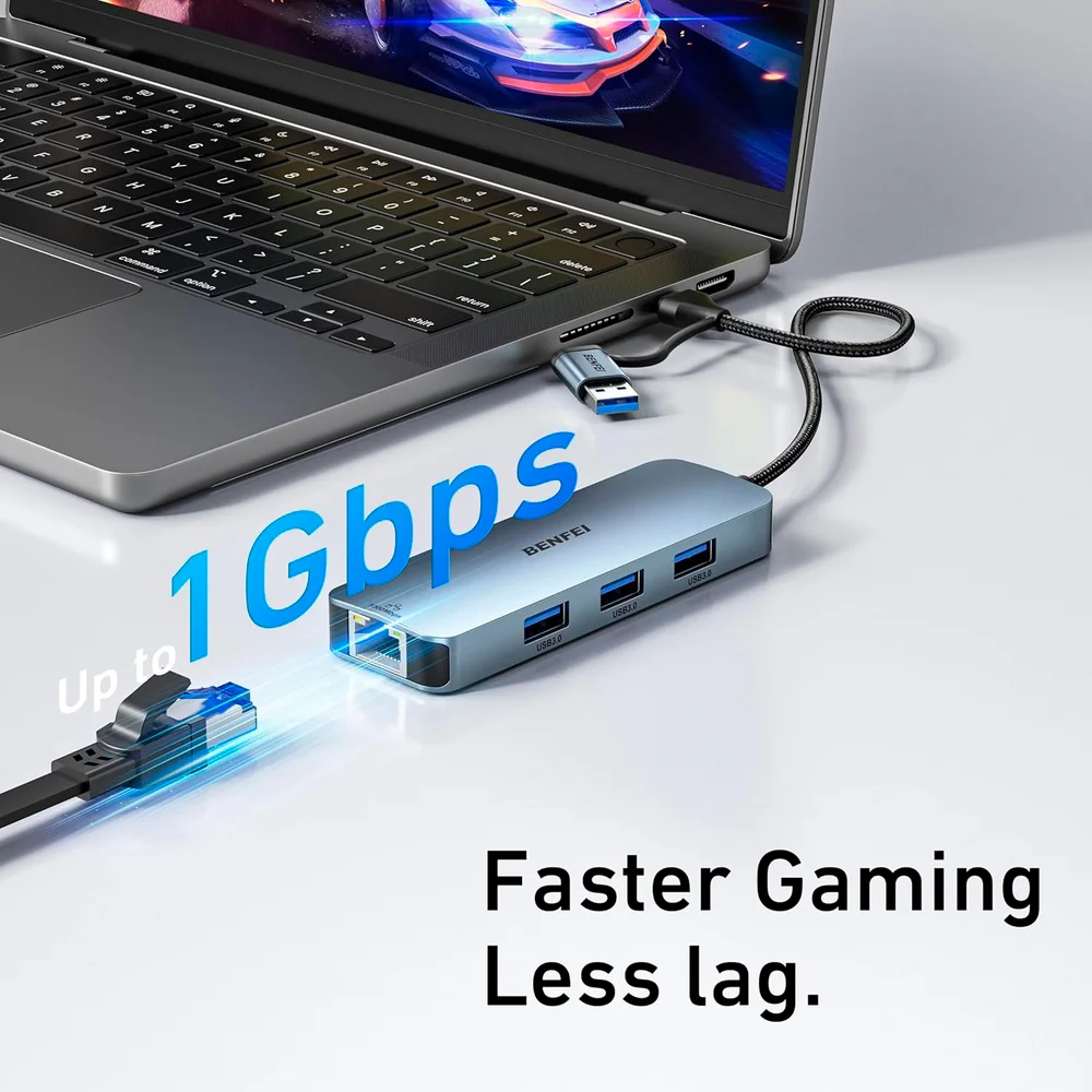 Imagem 4 de 5 do produto Adaptador Ethernet Benfei Usb C Gigabit Rj45 Hub 3 Portas