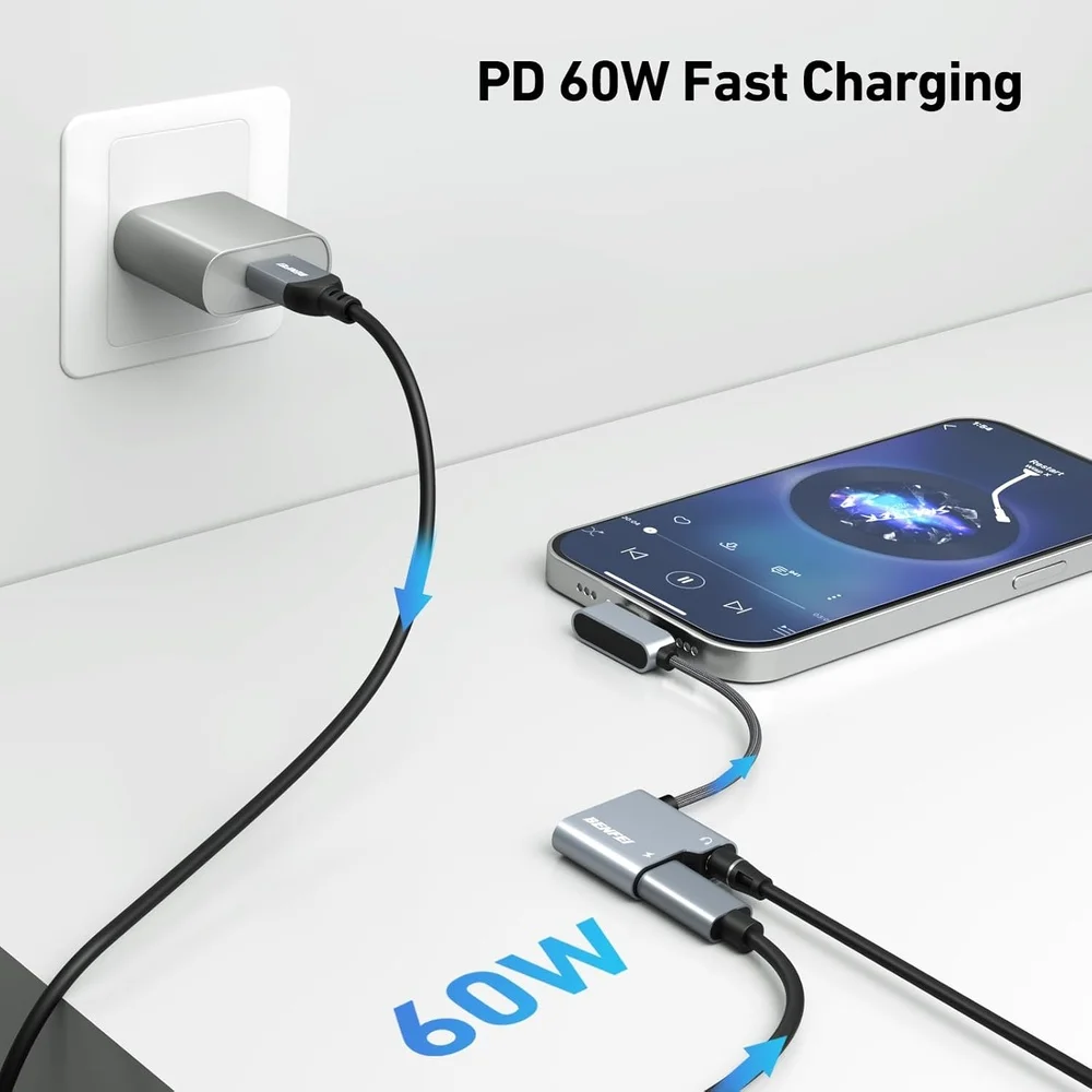 Imagem 4 de 5 do produto Adaptador Usb C P/p2 3.5mm Com Usb C Carregamento 60w