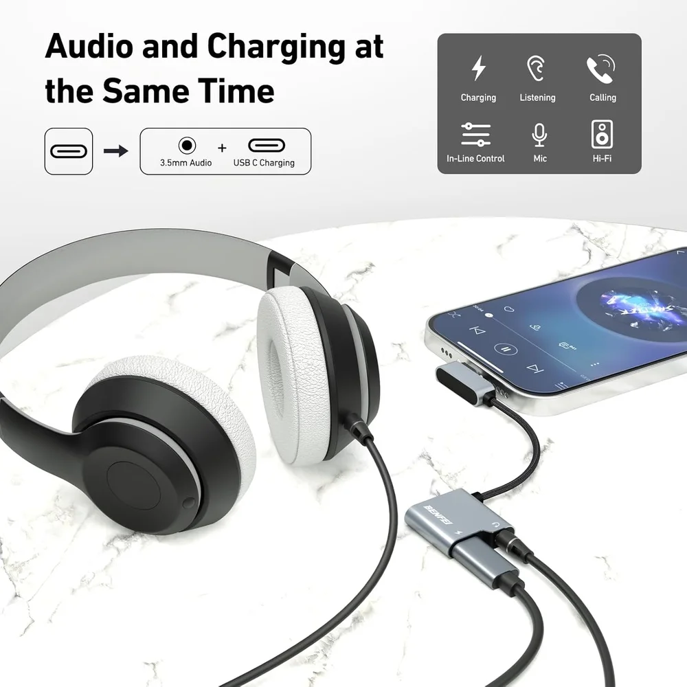 Imagem 5 de 5 do produto Adaptador Usb C P/p2 3.5mm Com Usb C Carregamento 60w