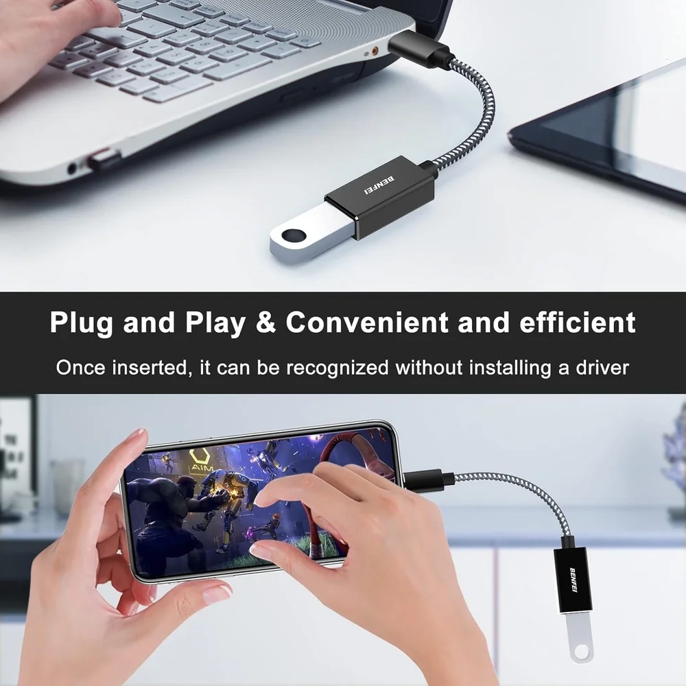 Imagem 2 de 5 do produto Benfei Adaptador Usb Tipo C Pra Usb 3.0 Fêmea 2 Unidades
