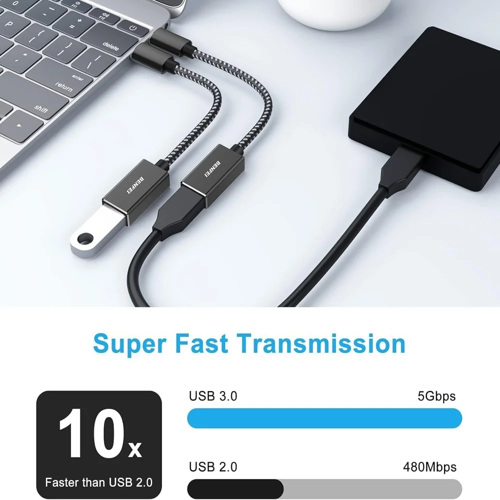 Imagem 5 de 5 do produto Benfei Adaptador Usb Tipo C Pra Usb 3.0 Fêmea 2 Unidades