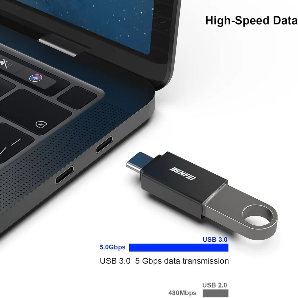 Imagem 2 de 5 do produto Benfei Adaptador Usb C Pra Usb 3.0 Fêmea 3 Unidade Preto