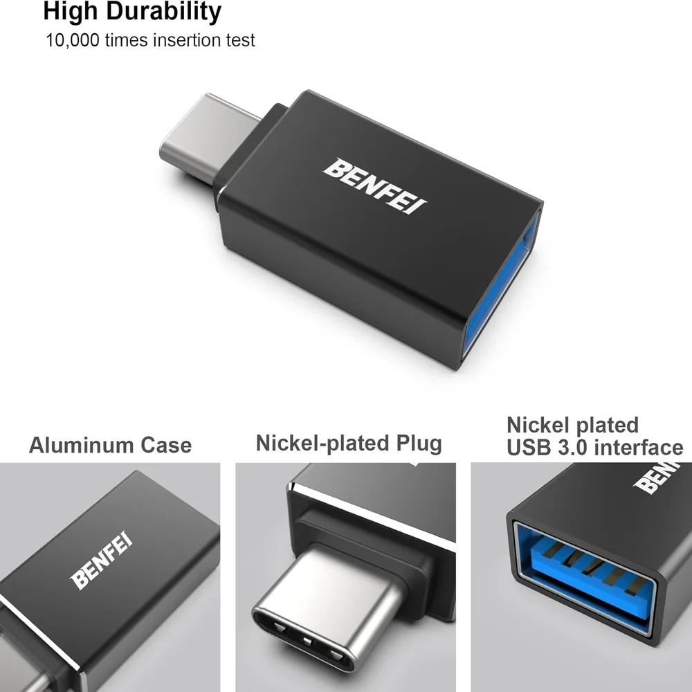 Imagem 3 de 5 do produto Benfei Adaptador Usb C Pra Usb 3.0 Fêmea 3 Unidade Preto