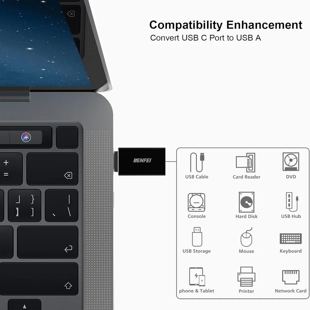 Imagem 4 de 5 do produto Benfei Adaptador Usb C Pra Usb 3.0 Fêmea 3 Unidade Preto
