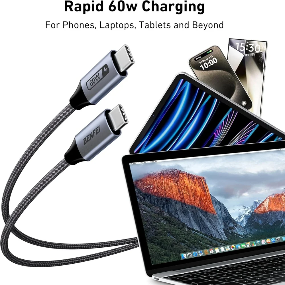 Imagem 5 de 5 do produto Cabo Usb-c 60w Benfei Carregamento Dados Trançado Nylon
