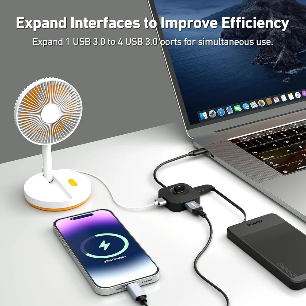 Imagem 2 de 5 do produto Benfei Hub Usb-c P/4 Portas Usb 3.0 5gbps Plug And Play