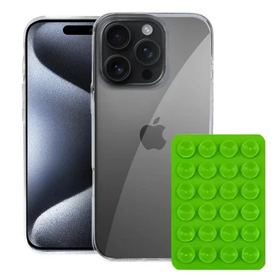 Kit Capa Crystal Slim Para Iphone 15 Pro Max + Ventosa Verde
