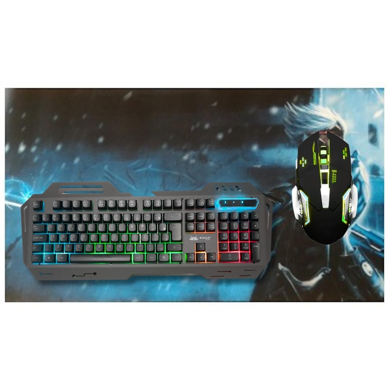 Kit Gamer Teclado Semi Mecanico Abnt2 + Mouse Ergonomico 6 Botões LED RGB + Mouse Pad Grande 80x40cm - Mp-5