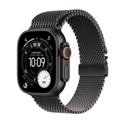 Apple Watch Ultra 3 Gps + Cellular - Caixa Preta De Titânio – 49 Mm - Pulseira Preta Estilo Milanês De Titânio – M