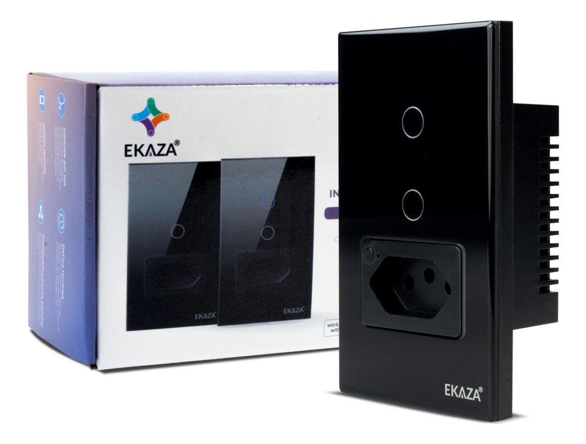 Ekaza Interruptor Inteligente Wifi 2 Botão Tomada 20a Alexa Cor Preto