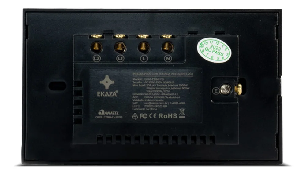Imagem 2 de 4 do produto Ekaza Interruptor Inteligente Wifi 2 Botão Tomada 20a Alexa Cor Preto