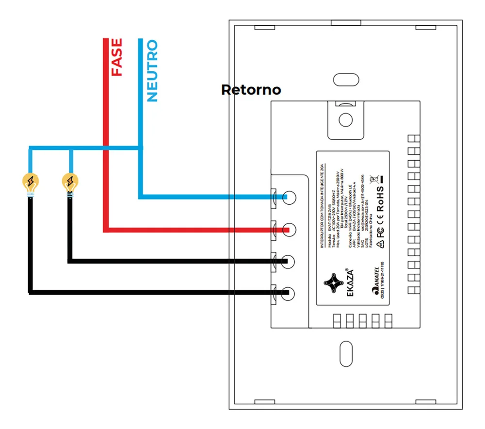 Imagem 4 de 4 do produto Ekaza Interruptor Inteligente Wifi 2 Botão Tomada 20a Alexa Cor Preto