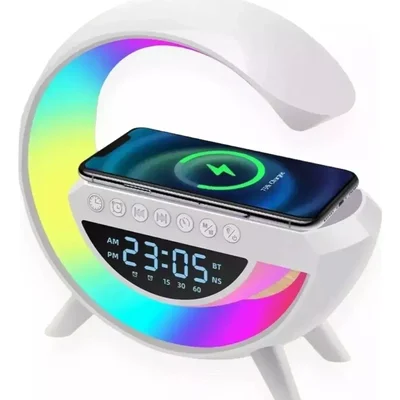 G Speaker Luminária De Mesa RGB Caixa De Som Carregador Por Indução Despertador Rádio Relógio Sem Fio
