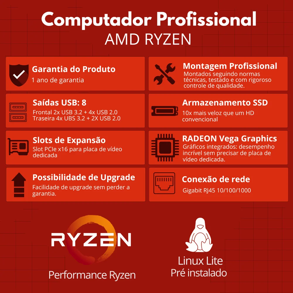 Imagem 2 de 3 do produto Computador Amd Ryzen 5 5600gt 8GB SSD 240GB