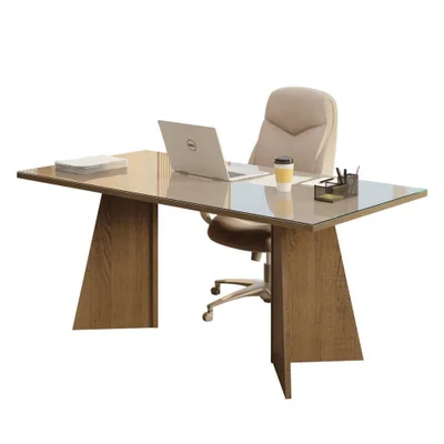 Mesa Para Escritório Diretor Presidente 180cm Tampo De Vidro Rustic-crema 5388 Madesa