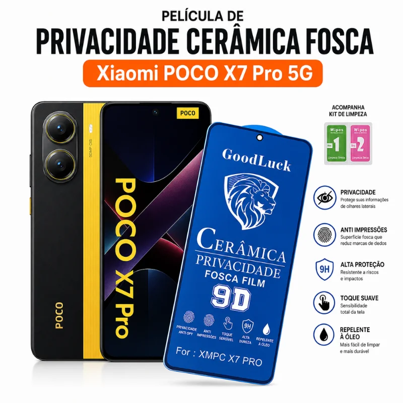 Imagem 4 de 5 do produto Película Cerâmica Fosca Privacidade Compatível Com Xiaomi Poco X7 Pro – Proteção Premium Anti Spy