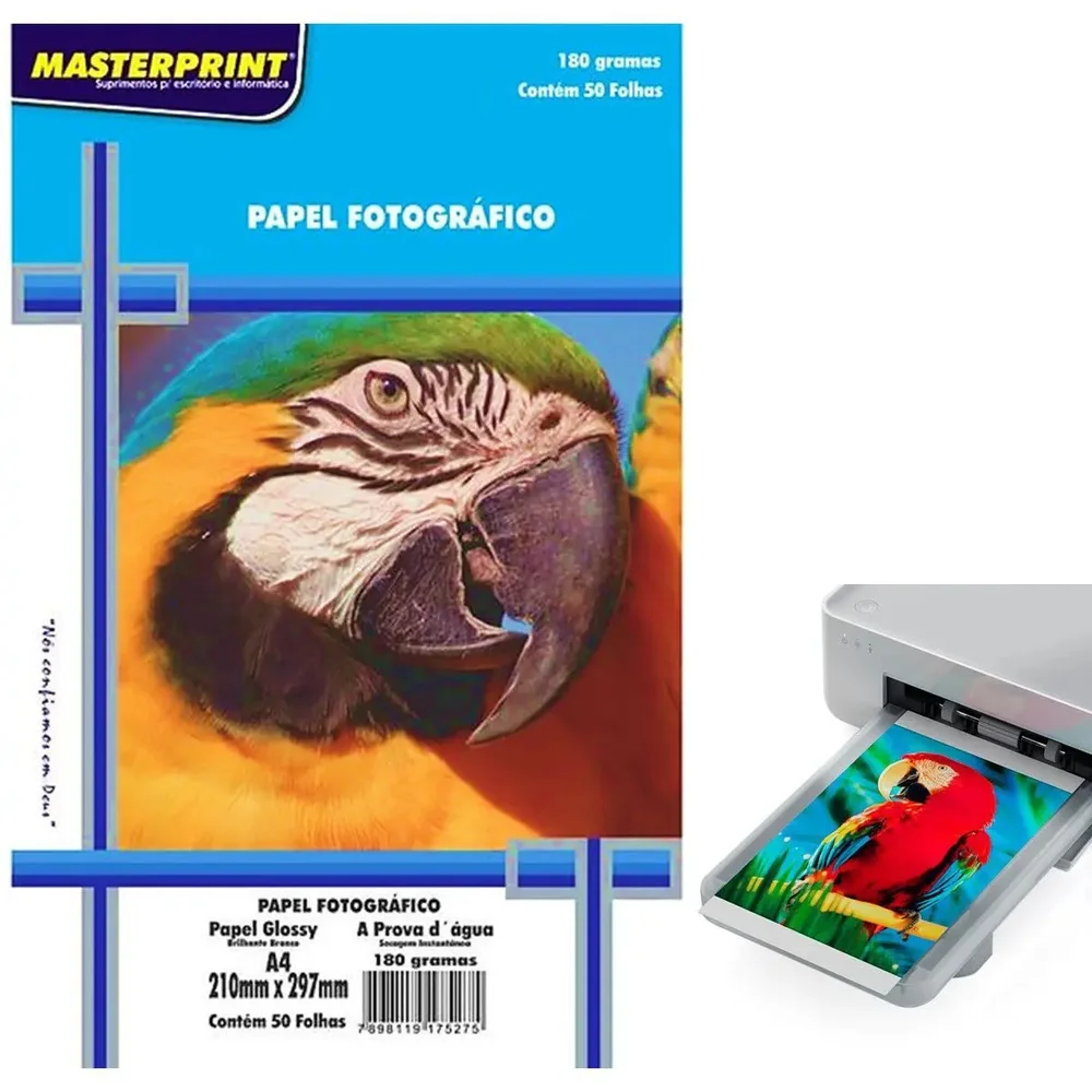 Imagem 2 de 5 do produto Papel Foto Glossy, Brilhante Branco 180g A4, Pacote C/ 50 Folhas, Masterprint - 302010004