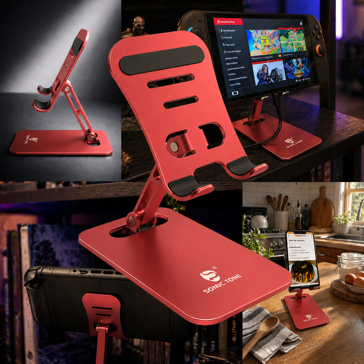Suporte De Mesa Para Celular E Tablet Somic Tone Em Alumínio Vermelho Carmesim