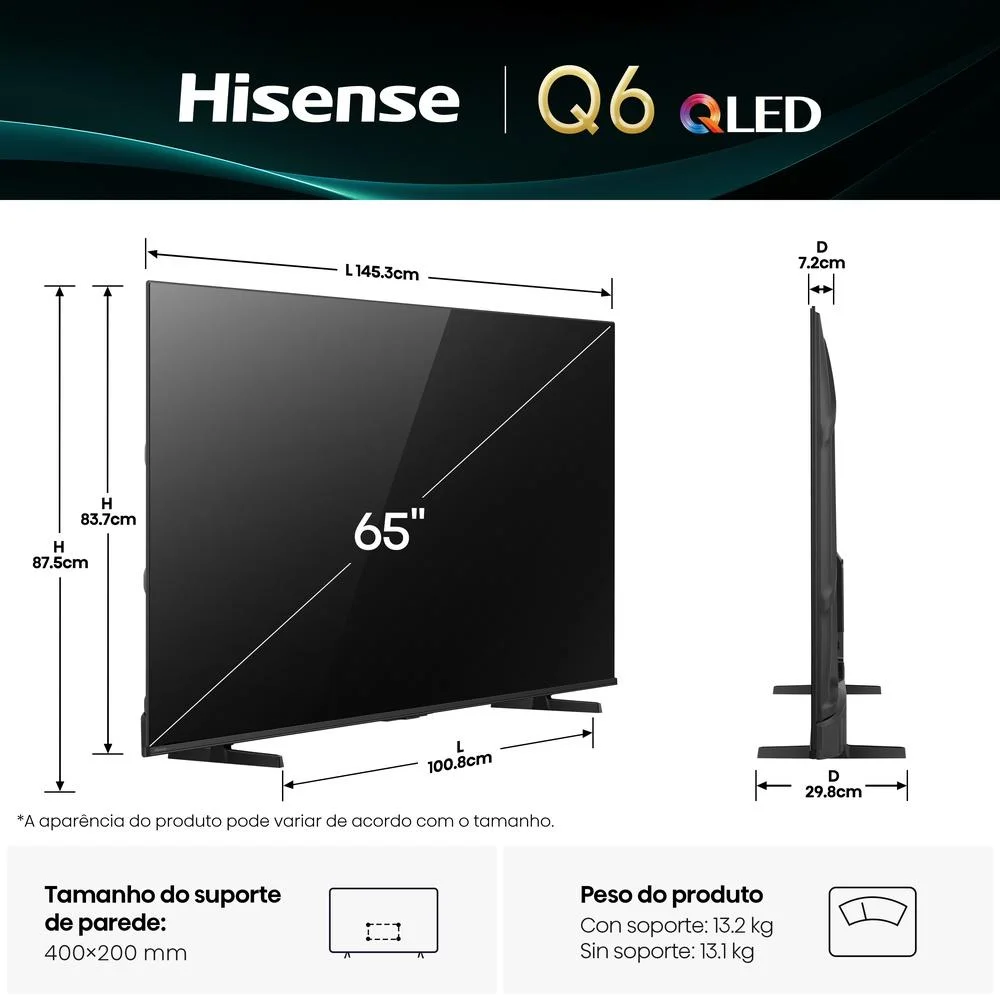 Smart TV Hisense QLED 4K 65" 65Q6QV com Processador AI Dolby Vision HDR10+ HLG Filmmaker Mode... 7