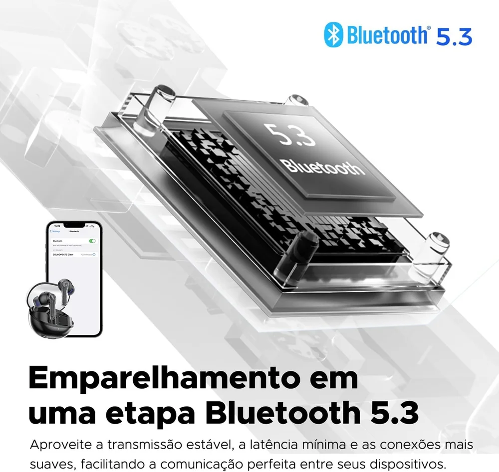 Imagem 4 de 5 do produto Fone De Ouvido Soundpeats Clear, Cancelamento De Ruído Ativo, Microfone Duplo Com Enc, Modo De Jogo