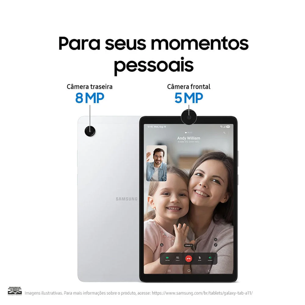 Galaxy Tab A11, 64gb, 4gb Ram, Tela De 8.7”, Bateria 5.100mah, Câmera Frontal 5mp, Câmera Traseira 8mp, Wifi Prata