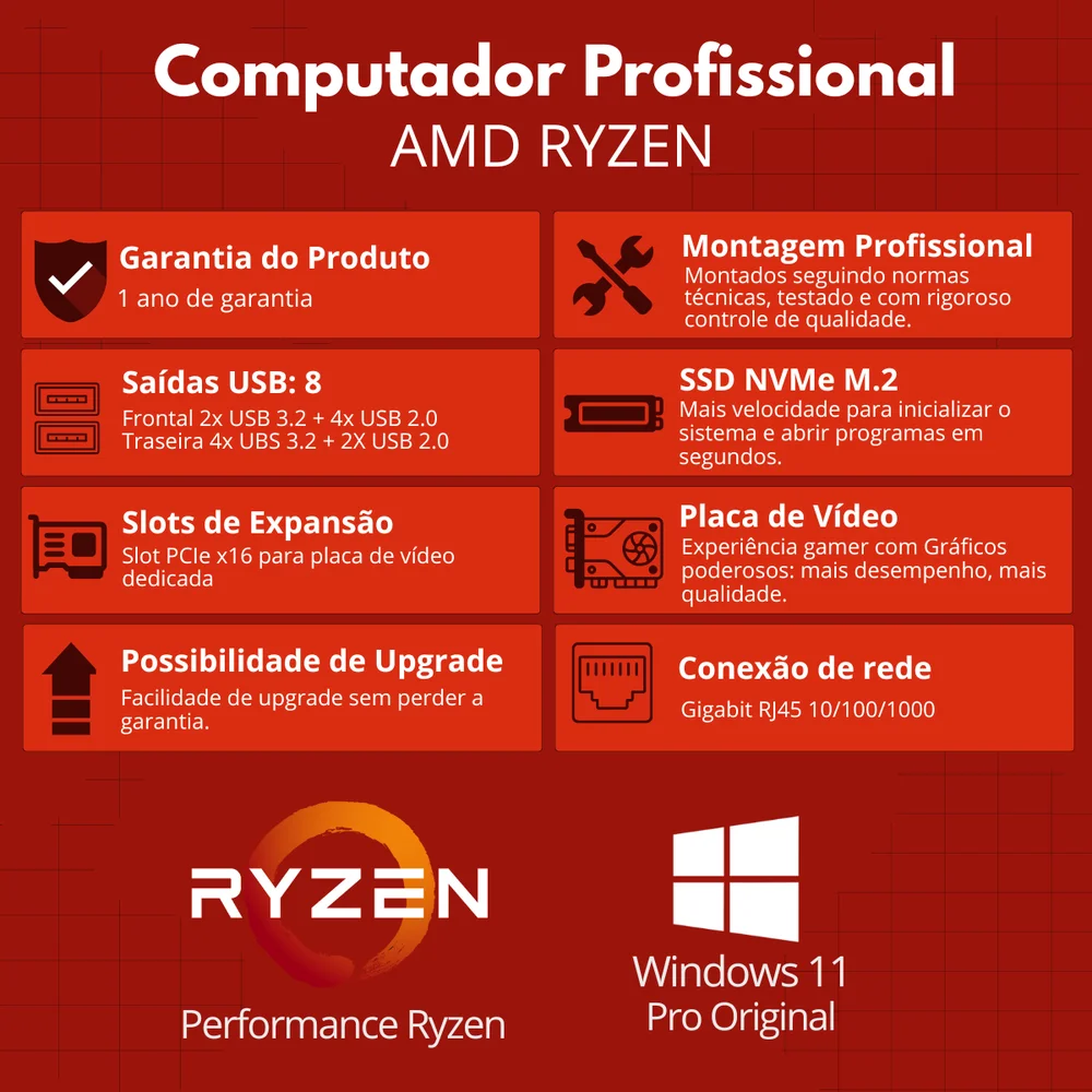 PC Computador Gamer Amd Ryzen 7 5700 16gb Nvme 512gb Vga 8GB W11 1000w - view 2
