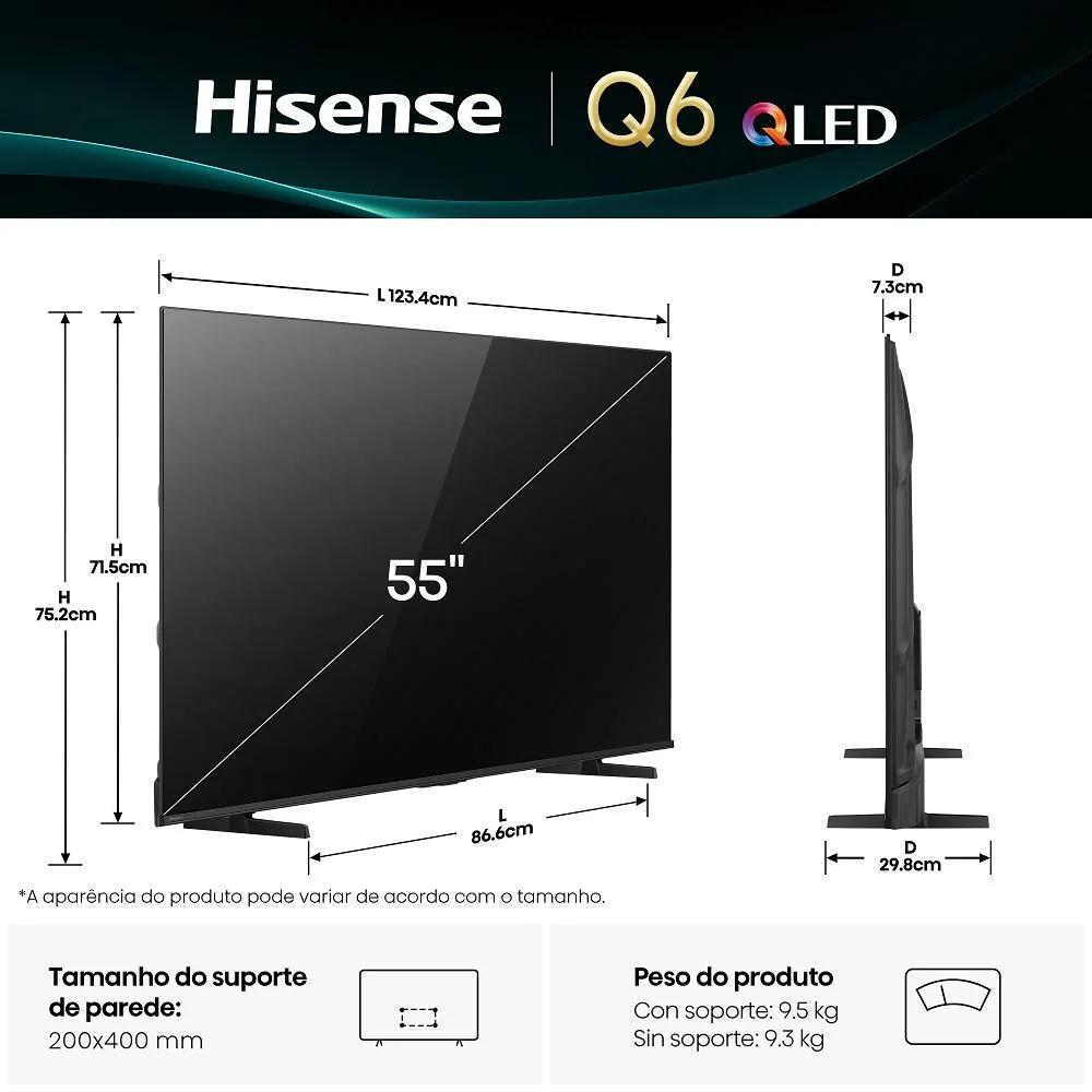 Smart Tv Hisense QLED 4k 55" 55q6qv Com Processador Ai Dolby Vision Hdr10+ Hlg Filmmaker Mode... 5