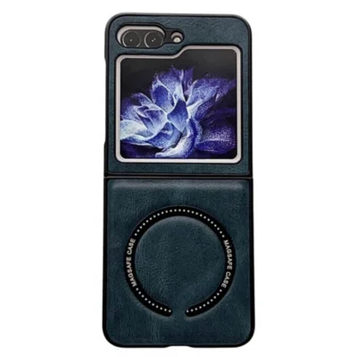 Capa Protetora em Corino Compatível com Magsafe Samsung Galaxy Z Flip 5 – Proteção Premium e Design Elegante Cor: Azul