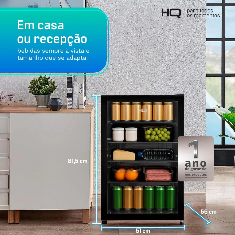 Imagem 2 de 5 do produto Frigobar Expositor Vertical Hq Vidro Duplo 130 Litros Preto Hq-130fbpvl