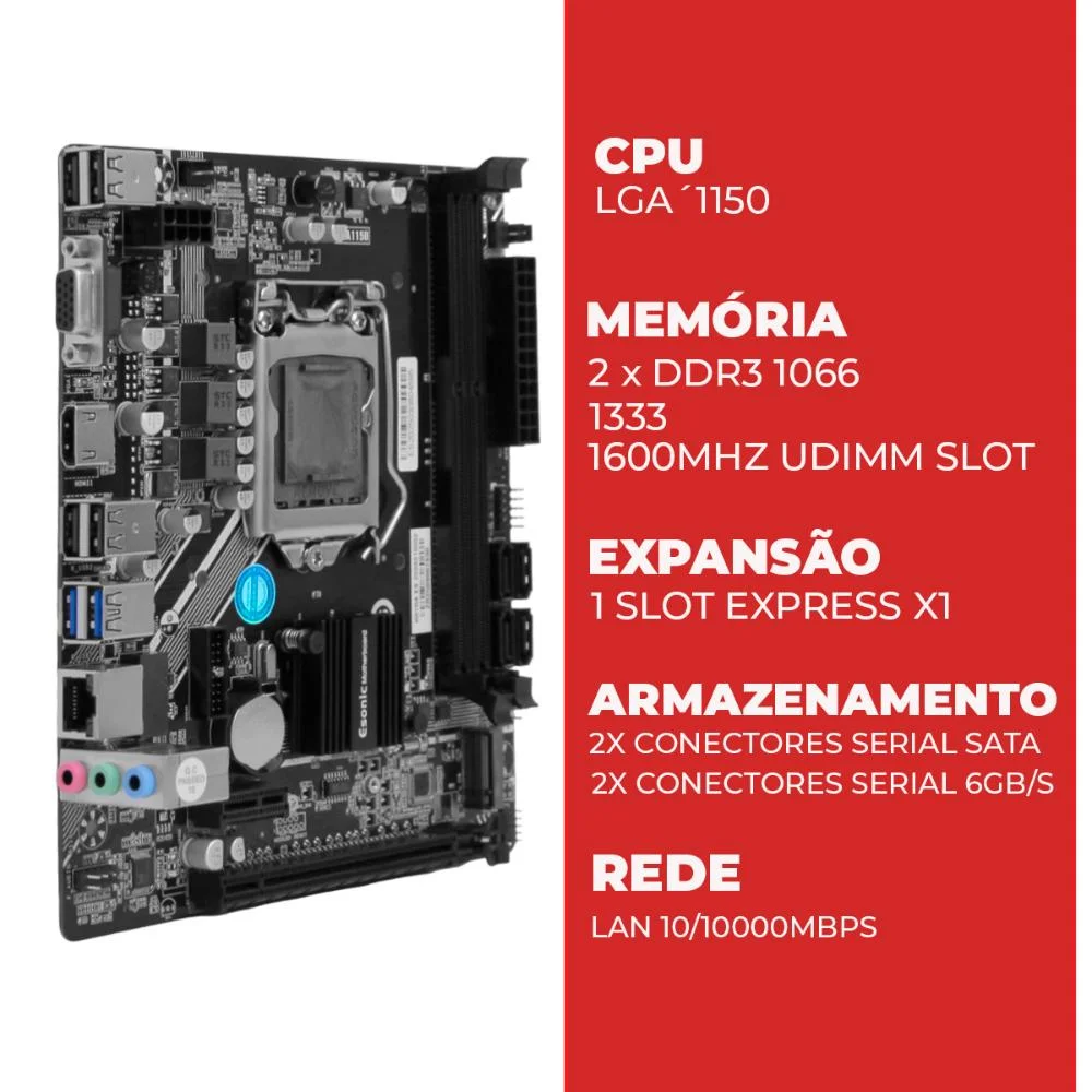 Placa-mãe Chipset Intel H81 LGA 1150 Ddr3 Sata Usb 3.2 Upgrade PC Placa-mãe Chipset Intel H81 LGA 1150 Ddr3 Sata Usb 3.2 Upgrade PC