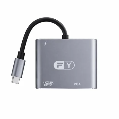 Hub Tipo C Para HDMI Vga+ Usb 3.0 + Pd 4k Adaptador 4 Em 1 Fy-788