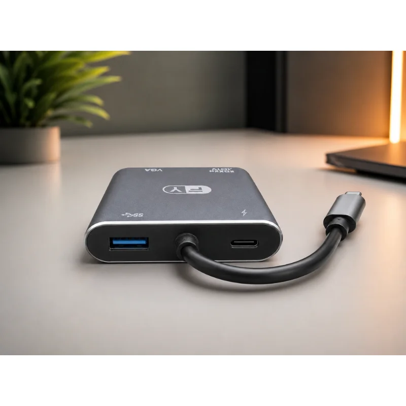 Imagem 2 de 4 do produto Hub Tipo C Para HDMI Vga+ Usb 3.0 + Pd 4k Adaptador 4 Em 1 Fy-788