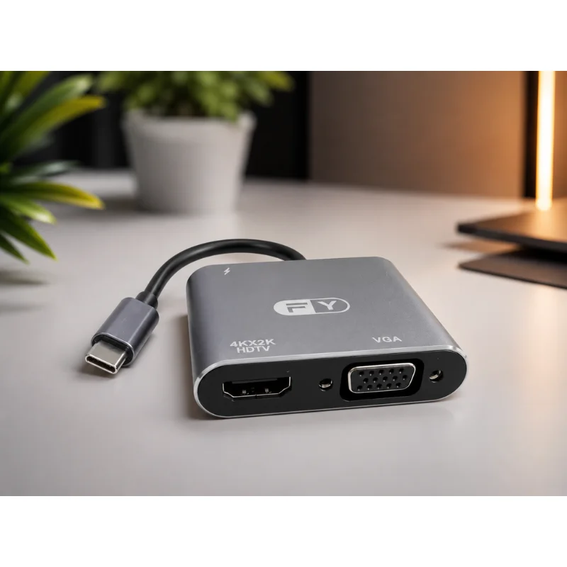 Imagem 3 de 4 do produto Hub Tipo C Para HDMI Vga+ Usb 3.0 + Pd 4k Adaptador 4 Em 1 Fy-788
