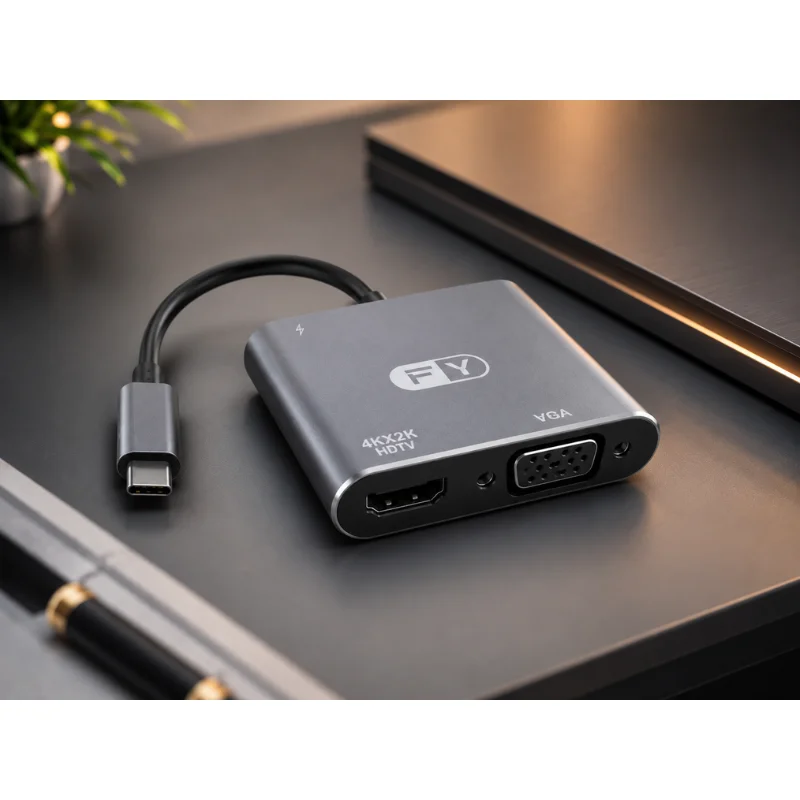 Imagem 4 de 4 do produto Hub Tipo C Para HDMI Vga+ Usb 3.0 + Pd 4k Adaptador 4 Em 1 Fy-788