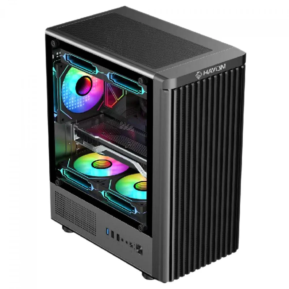 Imagem 4 de 5 do produto Gabinete Gamer Hayom Gb1727, Mid Tower, Lateral Em Vidro, M-atx, Com 3 Fans, Sem Fonte, Preto