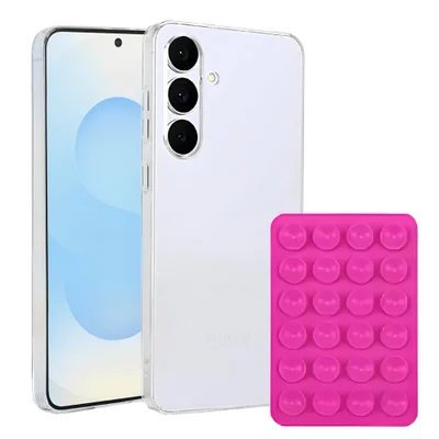 Kit Capa Crystal Slim Para Samsung Galaxy S25 Fe +  Ventosa - Rosa - Gshield