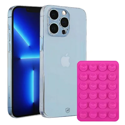 Kit Capa Crystal Slim Para Iphone 13 Pro +  Ventosa - Rosa - Gshield