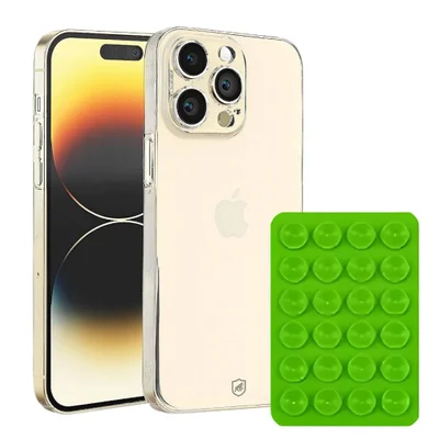 Kit Capa Crystal Slim Para Iphone 14 Pro +  Ventosa - Verde - Gshield