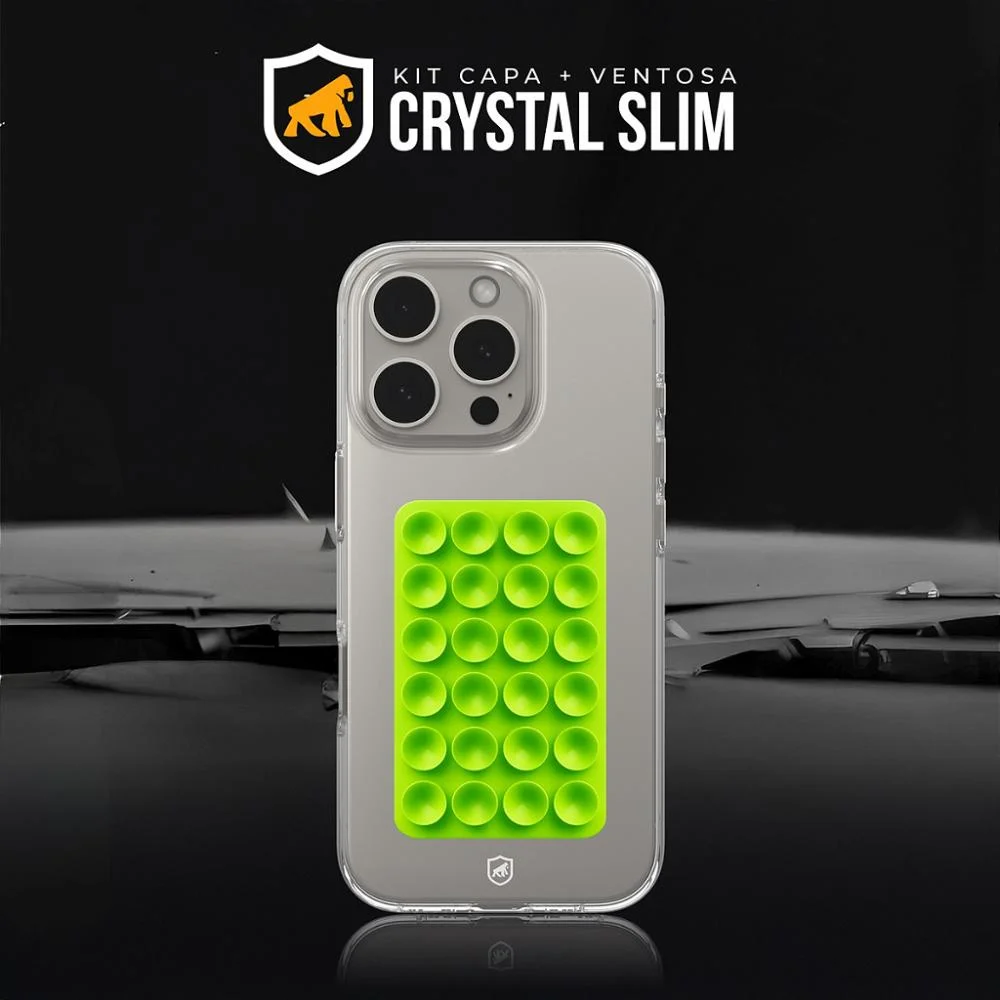 Imagem 4 de 5 do produto Kit Capa Crystal Slim Para Iphone 13 Pro +  Ventosa - Verde - Gshield
