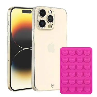 Kit Capa Crystal Slim Para Iphone 14 Pro +  Ventosa - Rosa - Gshield