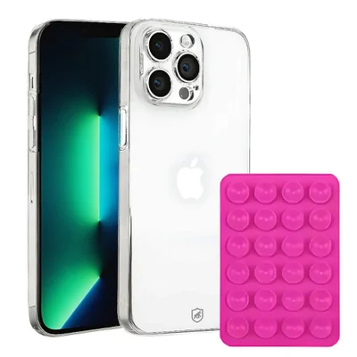 Kit Capa Crystal Slim Para Iphone 13 Pro Max +  Ventosa - Rosa - Gshield
