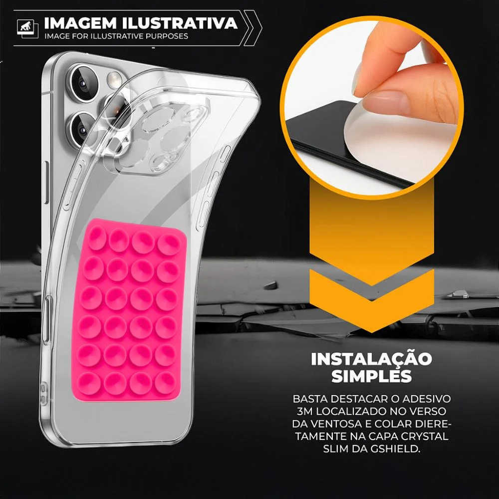 Imagem 3 de 5 do produto Kit Capa Crystal Slim Para Iphone 13 Pro Max +  Ventosa - Rosa - Gshield
