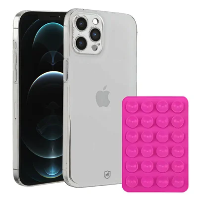 Kit Capa Crystal Slim Para Iphone 12 Pro Max +  Ventosa - Rosa - Gshield
