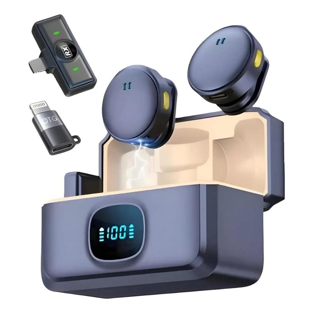 Microfone De Lapela Duplo - Sem Fio - Conector Usb-c E Lightning - Anti-ruído - Prf.47801
